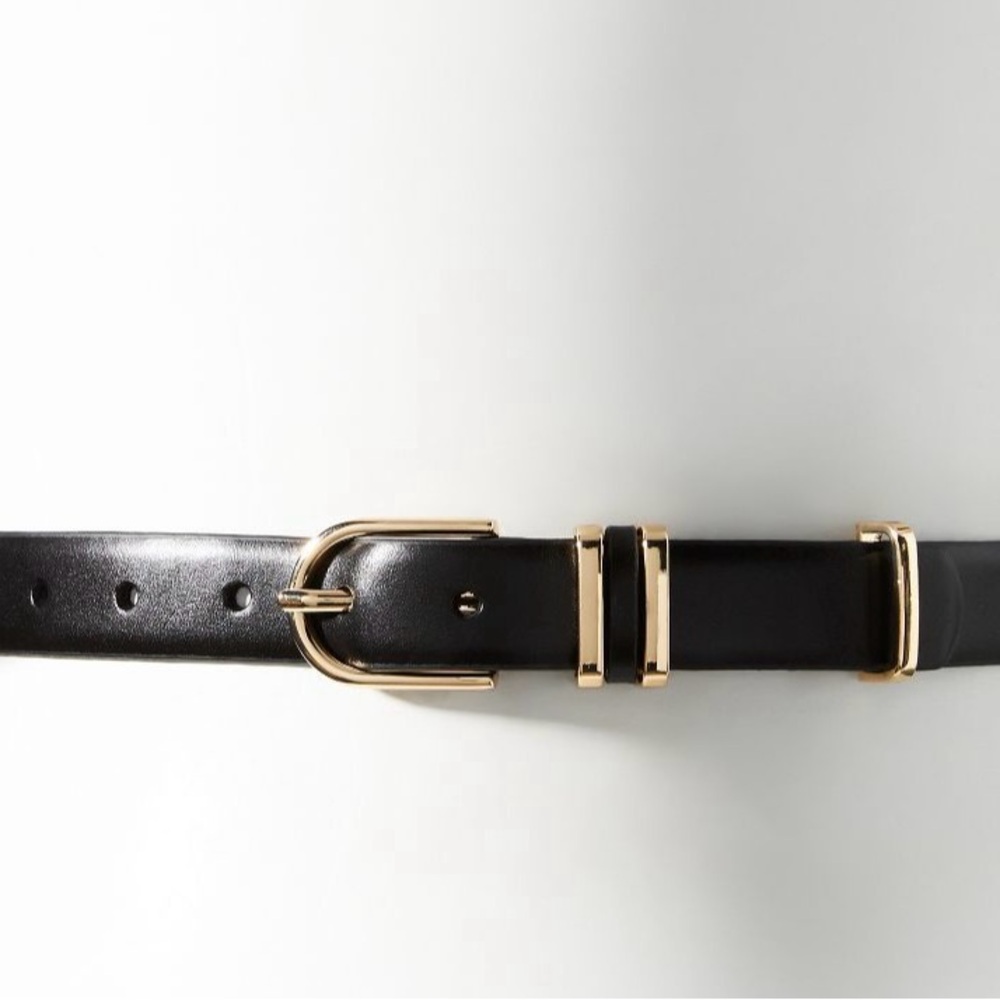 By Anthropologie Black Leather Belt with Gold Buckle new with tags!